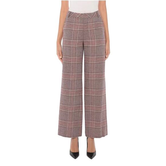 Gestuz Sari Linen Blend Prince of Wales Plaid Wide Leg Trousers M Career Chic - Picture 1 of 10